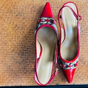 Stuart Weitzman Red and Brown Slingback Heels